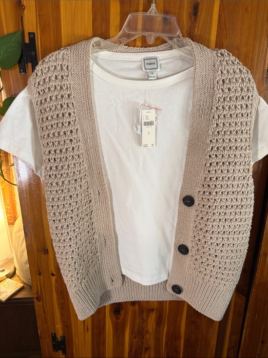 Maeve Other - Maeve / Anthropologie Tan Crochet Knit Cardigan Vest and t-shirt